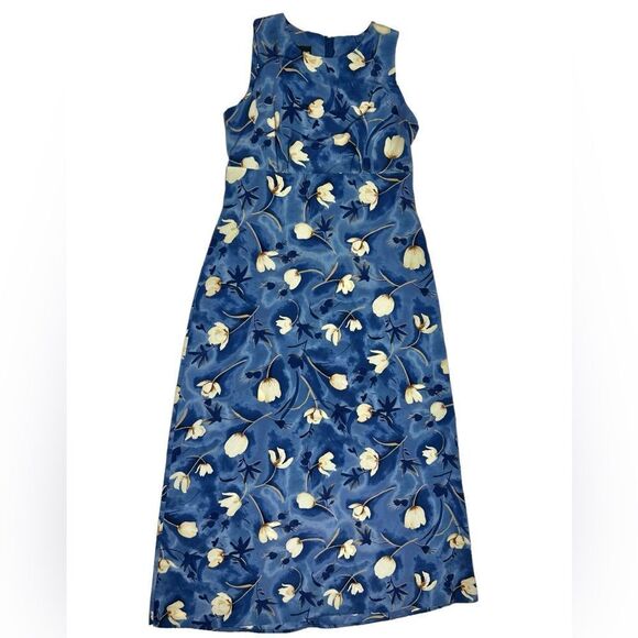 Vintage Byer Studio Sleeveless Floral Blue Maxi Dress Yellow Flowers Crewneck - Picture 2 of 11
